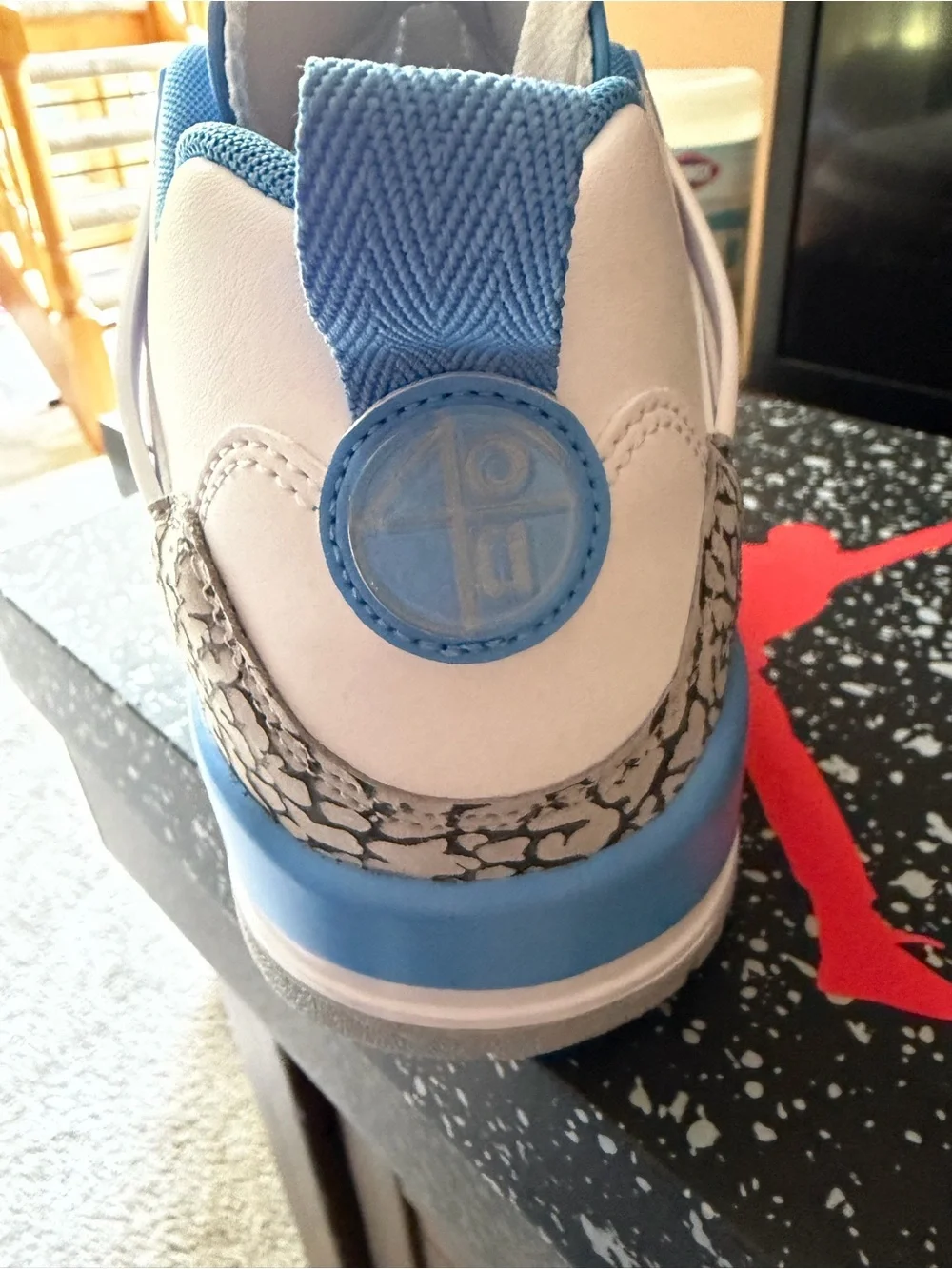 Jordan Retro Men’s Sneakers White and Light Blue with Elephant Print